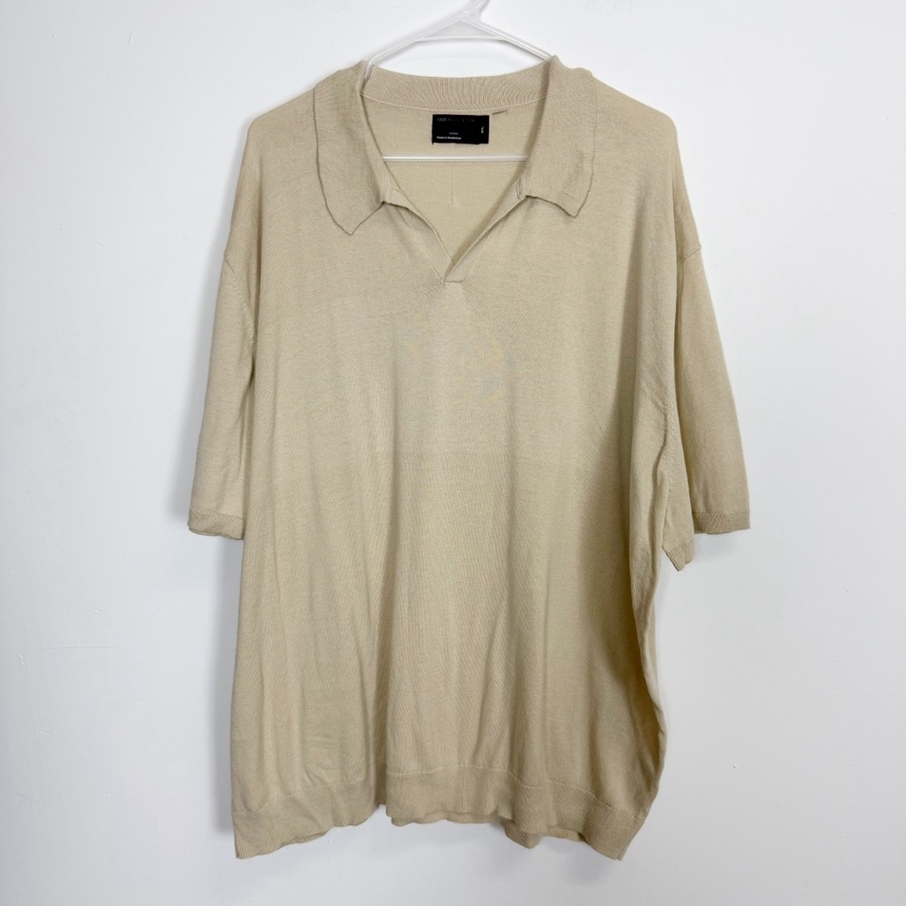ASOS Knit Polo Shirt Mens 2XL Tan Beige Short Sleeve